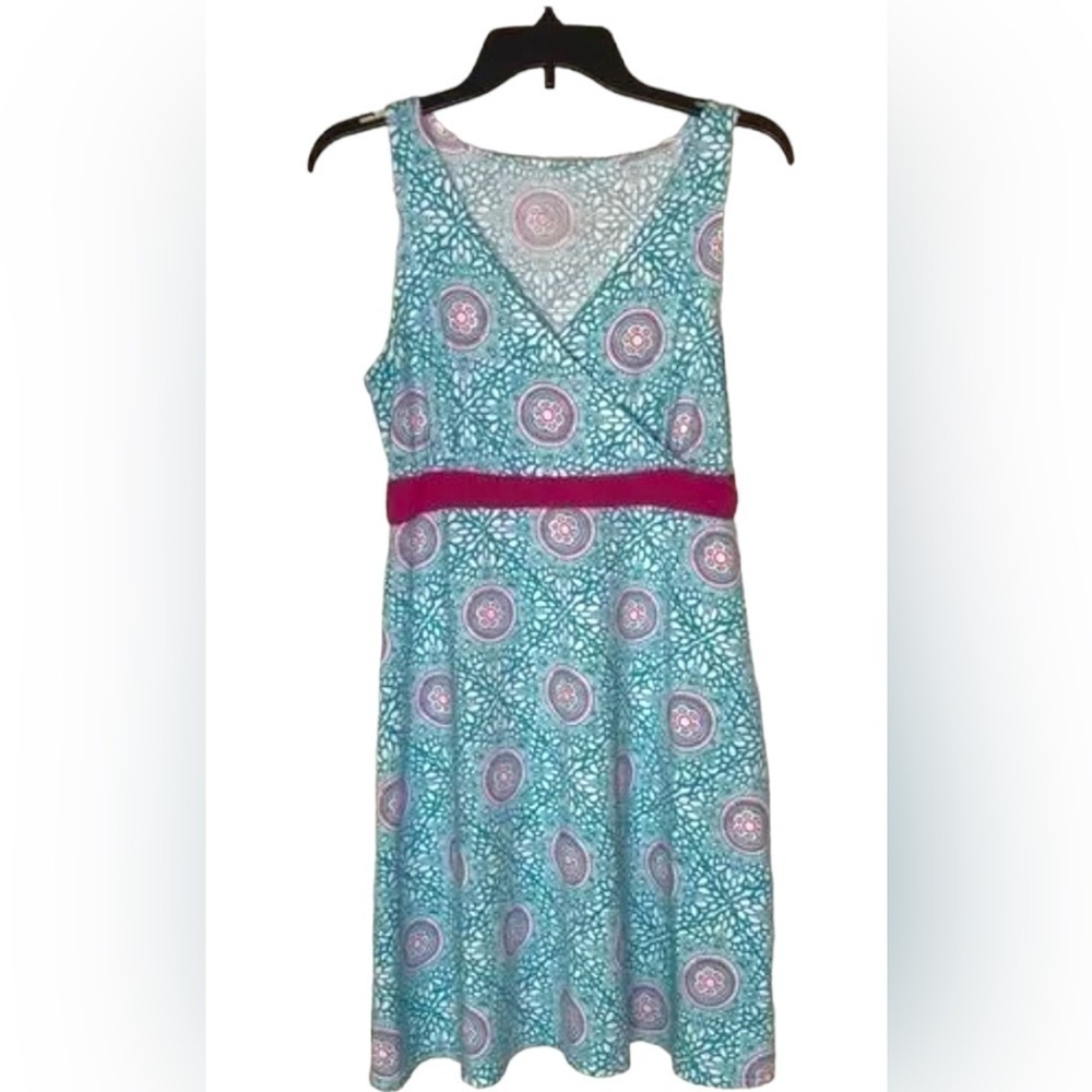 Lola Surplice Top Teal and Pink Medallion Print Dress